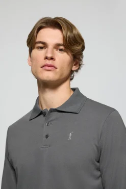 Polo de manga larga de tres botones en gris asfalto con logo Rigby Go