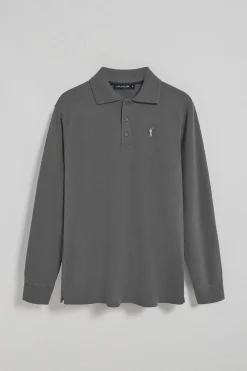 Polo de manga larga de tres botones en gris asfalto con logo Rigby Go