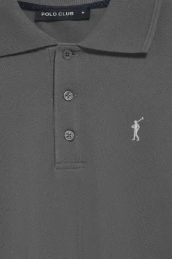 Polo de manga larga de tres botones en gris asfalto con logo Rigby Go