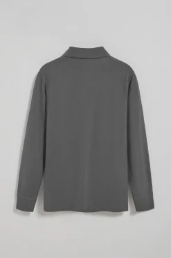 Polo de manga larga de tres botones en gris asfalto con logo Rigby Go