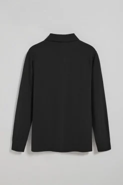 Polo de manga larga de tres botones en negro con logo Rigby Go