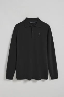 Polo de manga larga de tres botones en negro con logo Rigby Go