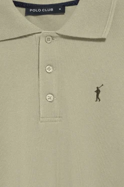 Polo de manga larga de tres botones en color piedra con logo Rigby Go