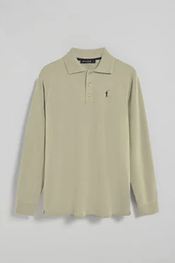 Polo de manga larga de tres botones en color piedra con logo Rigby Go