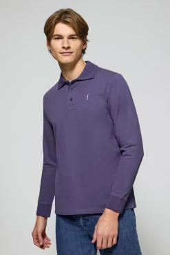 Polo de manga larga de tres botones en azul océano con logo Rigby Go