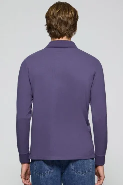 Polo de manga larga de tres botones en azul océano con logo Rigby Go