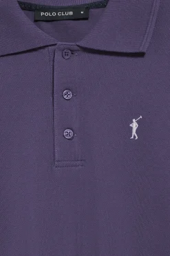 Polo de manga larga de tres botones en azul océano con logo Rigby Go