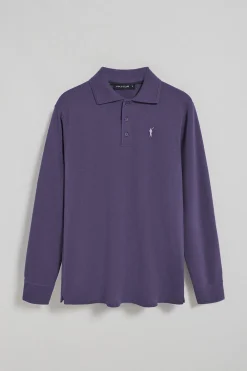 Polo de manga larga de tres botones en azul océano con logo Rigby Go