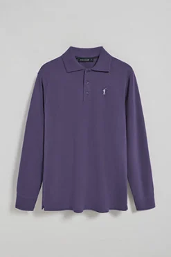 Polo de manga larga de tres botones en azul océano con logo Rigby Go