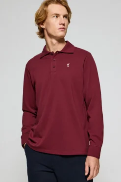 Polo de manga larga de tres botones en granate con logo Rigby Go