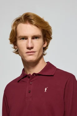 Polo de manga larga de tres botones en granate con logo Rigby Go
