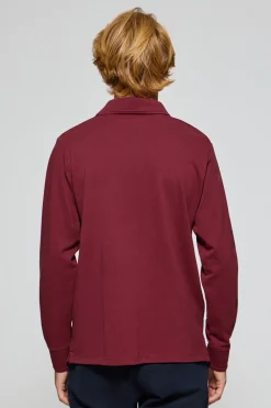 Polo de manga larga de tres botones en granate con logo Rigby Go