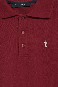 Polo de manga larga de tres botones en granate con logo Rigby Go