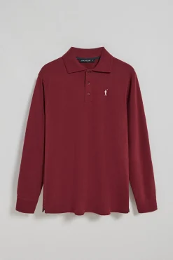 Polo de manga larga de tres botones en granate con logo Rigby Go