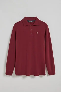 Polo de manga larga de tres botones en granate con logo Rigby Go