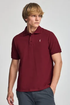 Polo granate de manga corta y tres botones con logo bordado Rigby Go
