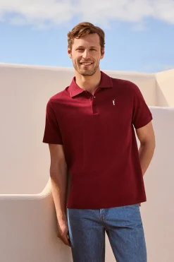 Polo granate de manga corta y tres botones con logo bordado Rigby Go