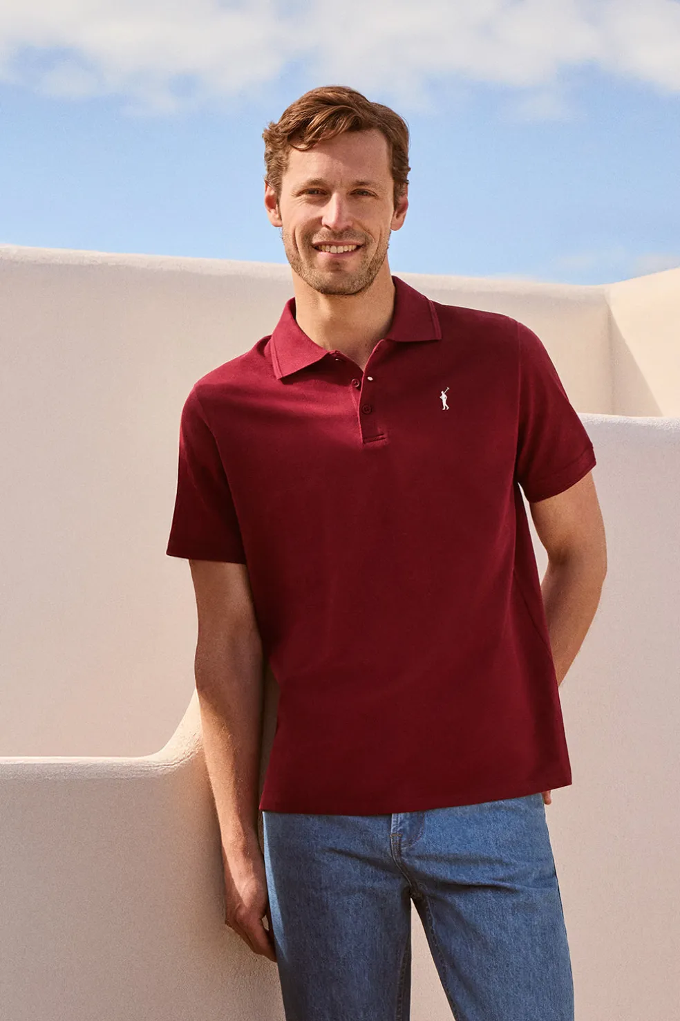 Polo granate de manga corta y tres botones con logo bordado Rigby Go
