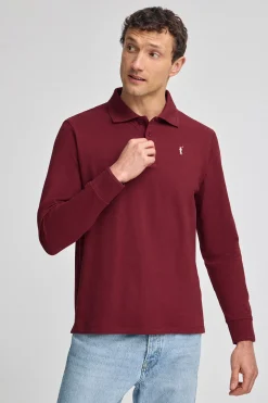 Polo granate de manga larga de tres botones y bordado Rigby Go
