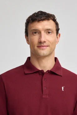 Polo granate de manga larga de tres botones y bordado Rigby Go