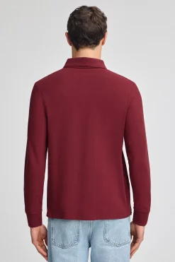 Polo granate de manga larga de tres botones y bordado Rigby Go