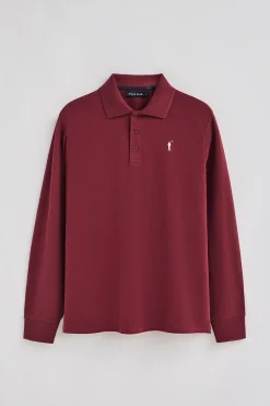 Polo granate de manga larga de tres botones y bordado Rigby Go