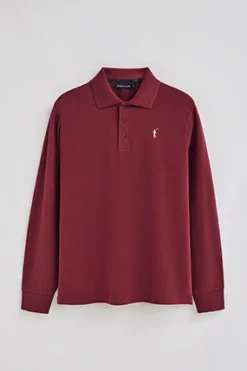 Polo granate de manga larga de tres botones y bordado Rigby Go