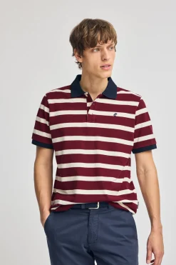 Polo granate Genova de rayas con monograma bordado