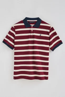 Polo granate Genova de rayas con monograma bordado