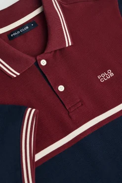 Polo granate Veil de piqué bicolor con detalle bordado