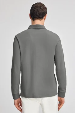 Polo gris asfalto de manga larga de tres botones y bordado Rigby Go