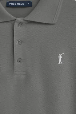 Polo gris asfalto de manga larga de tres botones y bordado Rigby Go