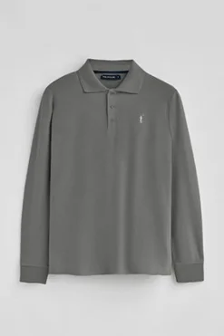 Polo gris asfalto de manga larga de tres botones y bordado Rigby Go