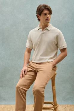 Polo gris claro Pascal sin botones con monograma bordado