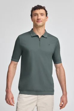 Polo gris piedra Esko con cremallera y monograma bordado