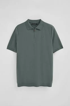 Polo gris piedra Esko con cremallera y monograma bordado