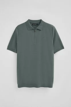 Polo gris piedra Esko con cremallera y monograma bordado