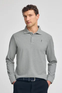 Polo gris vigoré de manga larga de tres botones y bordado Rigby Go
