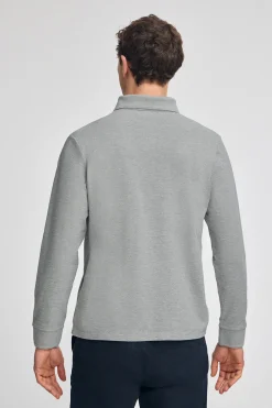 Polo gris vigoré de manga larga de tres botones y bordado Rigby Go