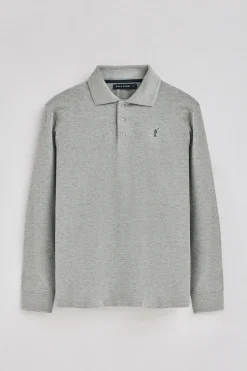 Polo gris vigoré de manga larga de tres botones y bordado Rigby Go