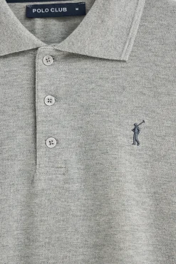 Polo gris vigoré de manga larga de tres botones y bordado Rigby Go