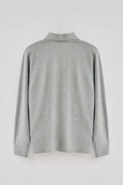 Polo gris vigoré de manga larga de tres botones y bordado Rigby Go