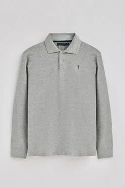 Polo gris vigoré de manga larga de tres botones y bordado Rigby Go