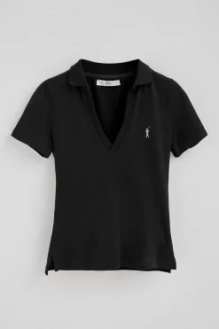 Polo negro de algodón y lino sin botones con bordado Rigby Go