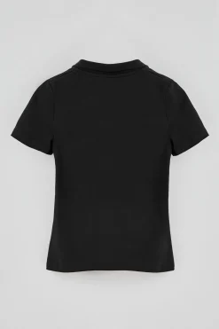 Polo negro de algodón y lino sin botones con bordado Rigby Go