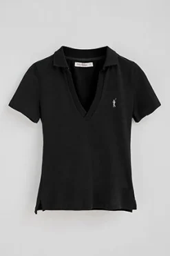 Polo negro de algodón y lino sin botones con bordado Rigby Go