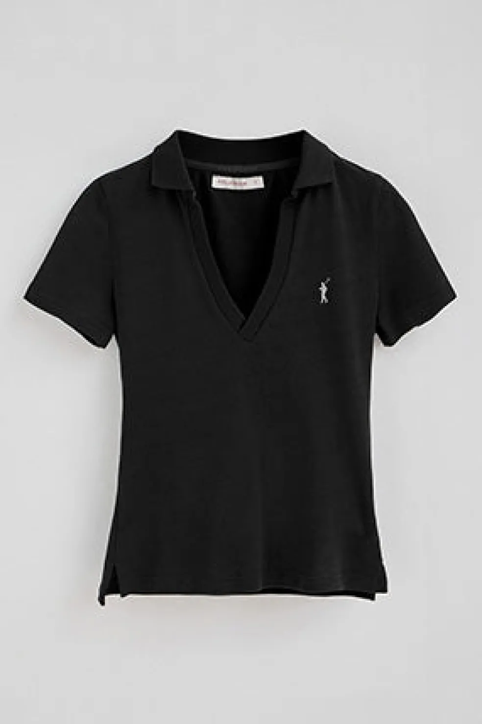 Polo negro de algodón y lino sin botones con bordado Rigby Go