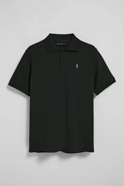 Polo negro de manga corta y tres botones con logo bordado Rigby Go