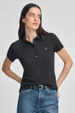 Polo negro de manga corta de algodón y bordado Rigby Best