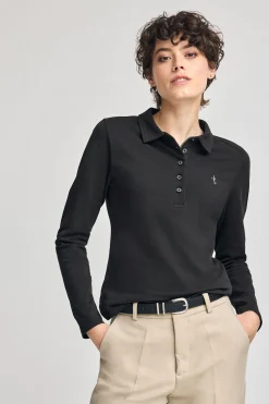 Polo negro de manga larga de algodón y bordado Rigby Best